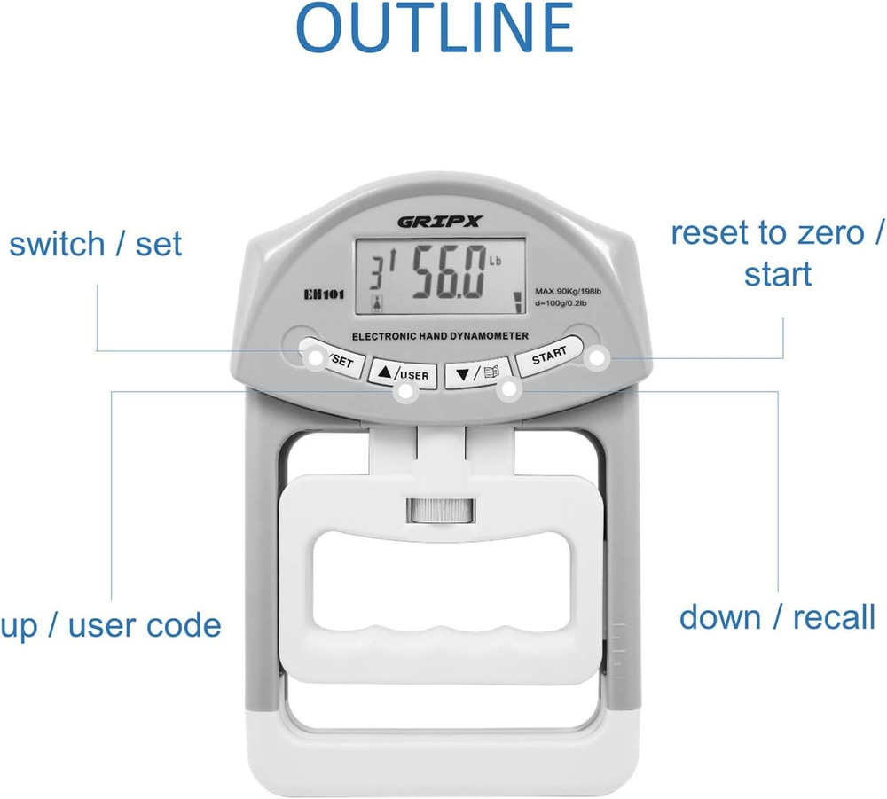 GRIPX Digital Hand Dynamometer Grip Strength Measurement Meter Auto Capturing E