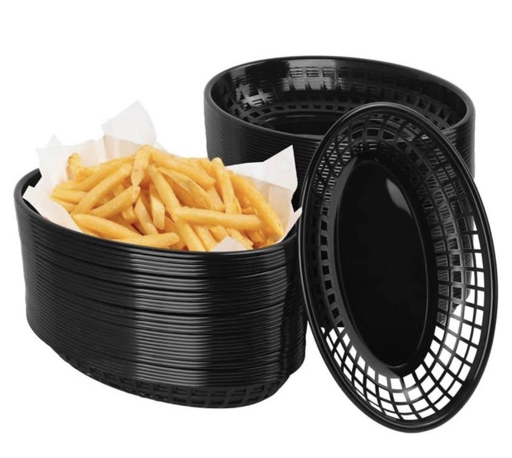 Set of Black Plastic Oval Restaurant Serving Baskets