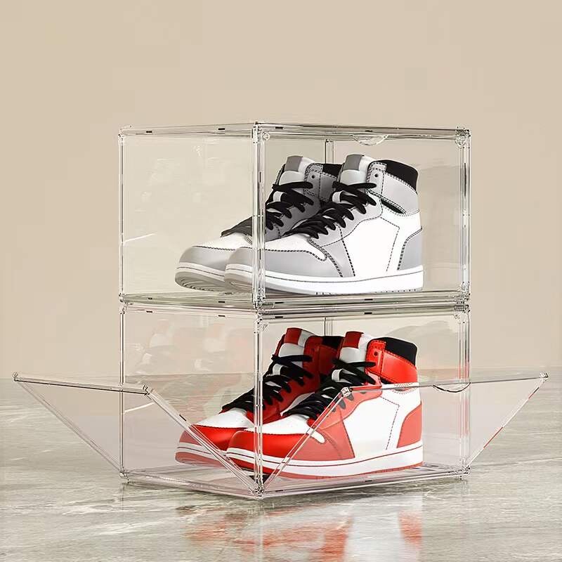 Magnetic Shoe Storage Box Drop Side/Front Sneaker Case Stackable Container XL