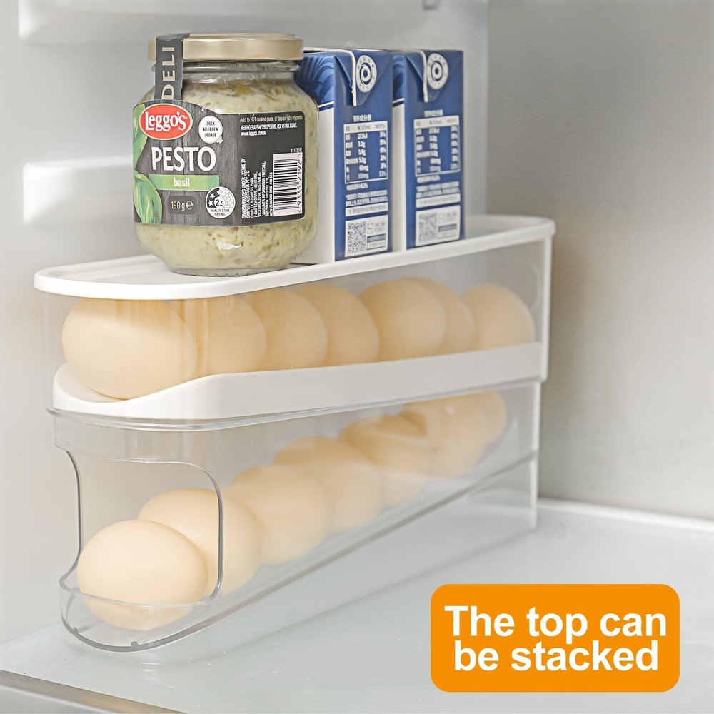 Automatic Roll Down Egg Dispenser for Refrigerator Organizer with Lid, 12-Cou...