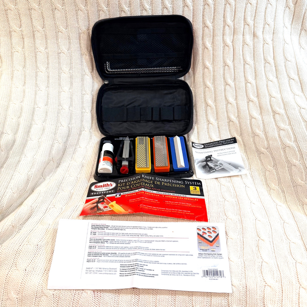 Smith's Precision Knife Sharpening System 3 Stones Vise Clamp Storage Bag Kit