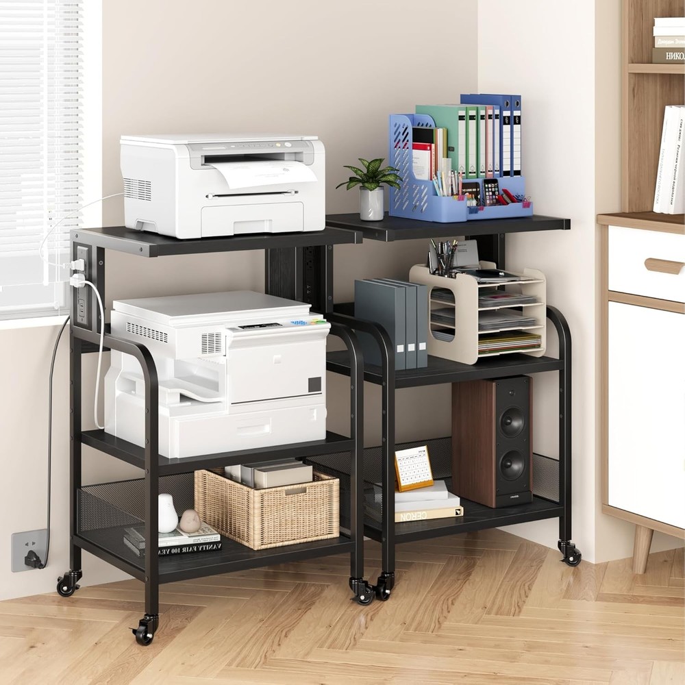 Pro Mobile Printer Station W/ Outlets & USB, 3-Tier Adjustable Shelf for Office