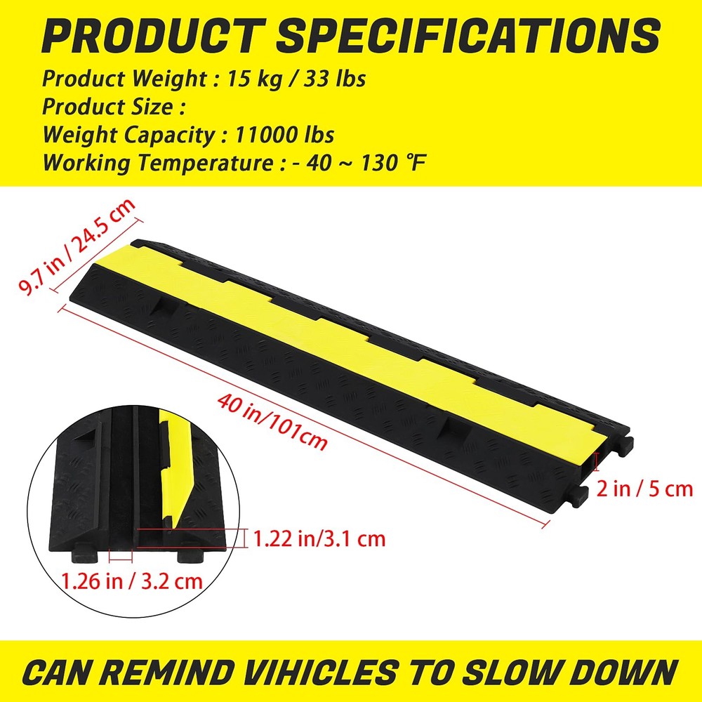 ⭐3xCable Protector Ramp 11000 lbs Speed Bump Floor Cable Protector Indoor Outdoo