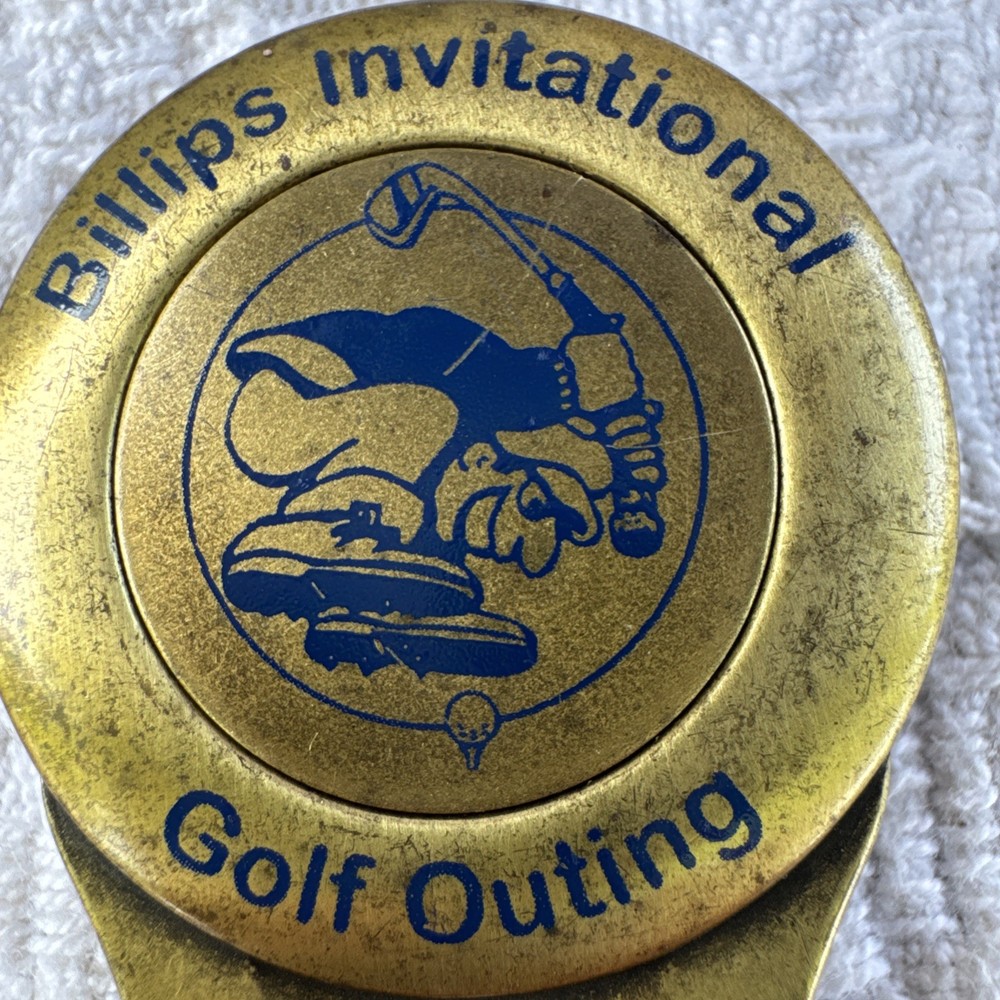 Billips Invitational Brass Golf Divot Tool Marker With Leather Case Logo