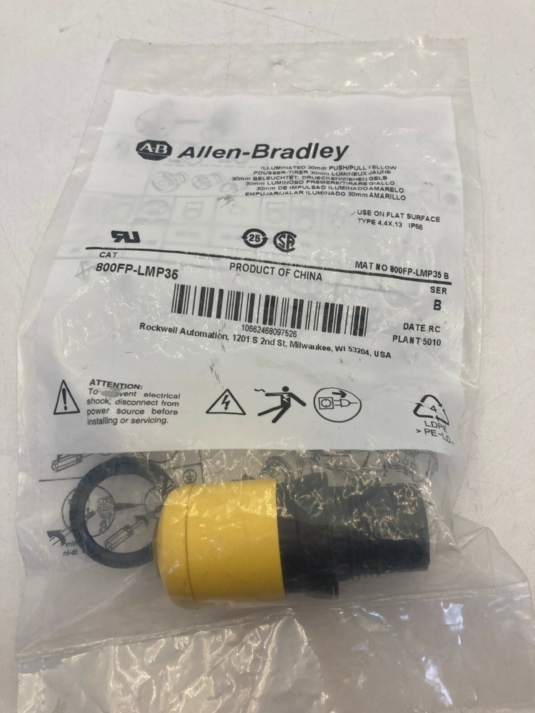ALLEN BRADLEY 800FP-LMP35 PUSH PULL ILL YELLOW 30MM OPERATOR SERIES B NIB