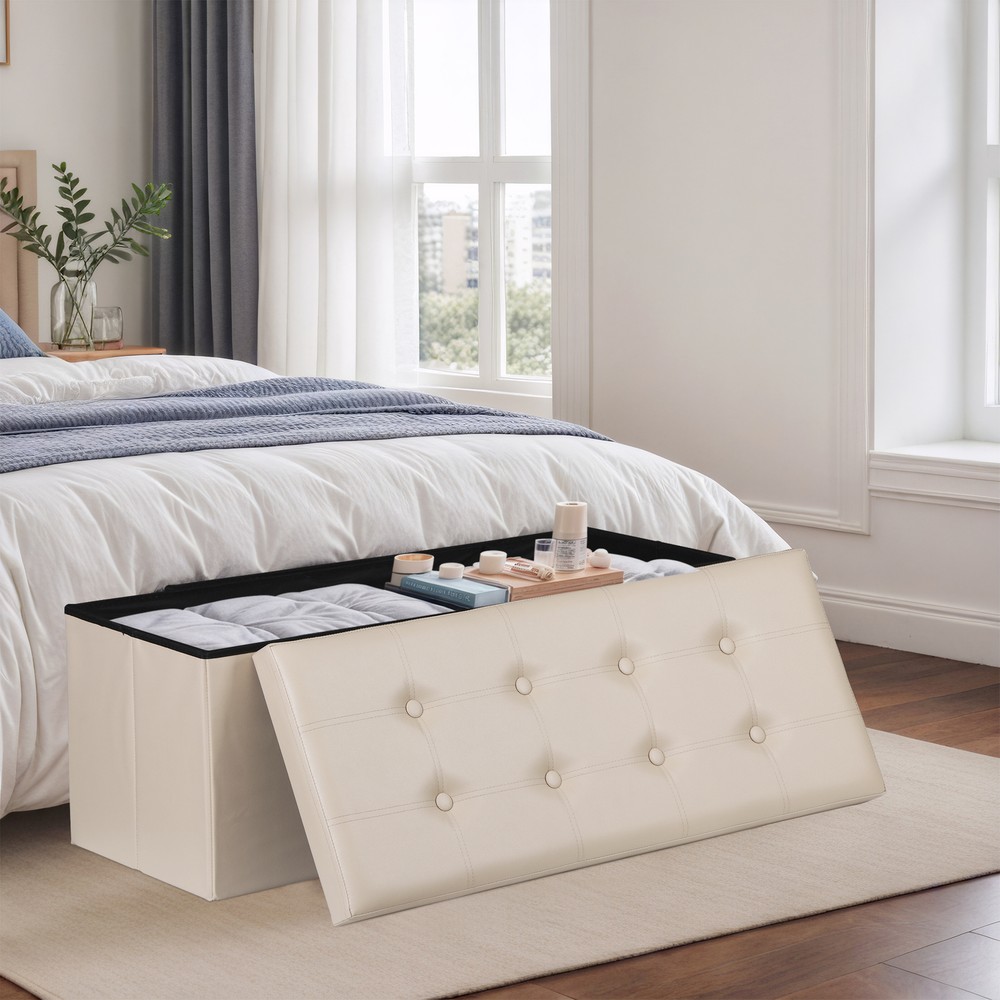 43" Folding Storage Ottoman Bench Fireproof Storage Chest Foot Rest Stool 660lbs