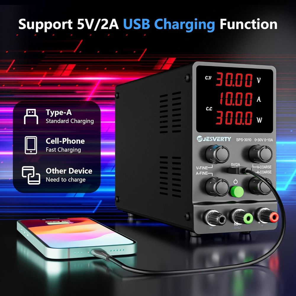 DC Power Supply Variable, 0-30V 0-10A Adjustable Switching DC Regulated Bench Po