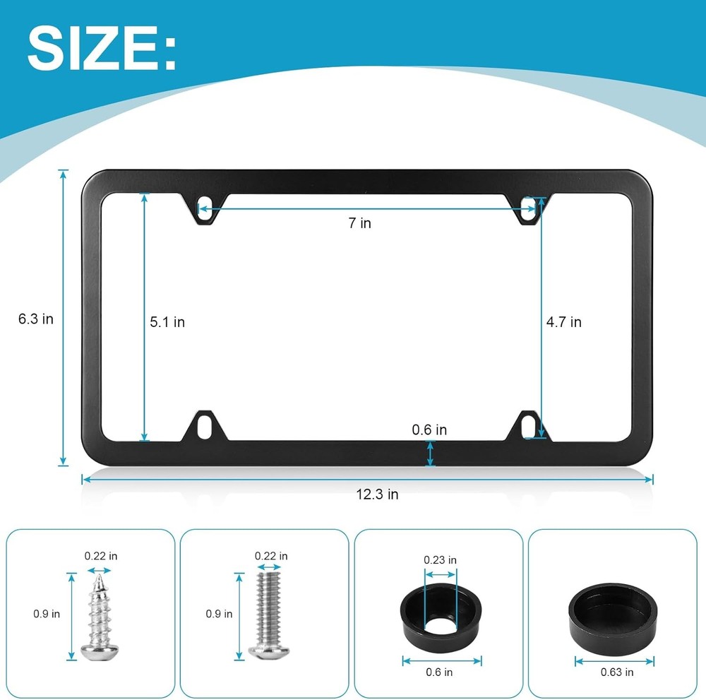 License Plate Frames Black, 2Pcs 4 Holes Holders, Black