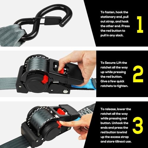 ANLULOAD 2 Pack Retractable Ratchet Straps (2in x 14.7ft),Cargo Strap 2*14.7