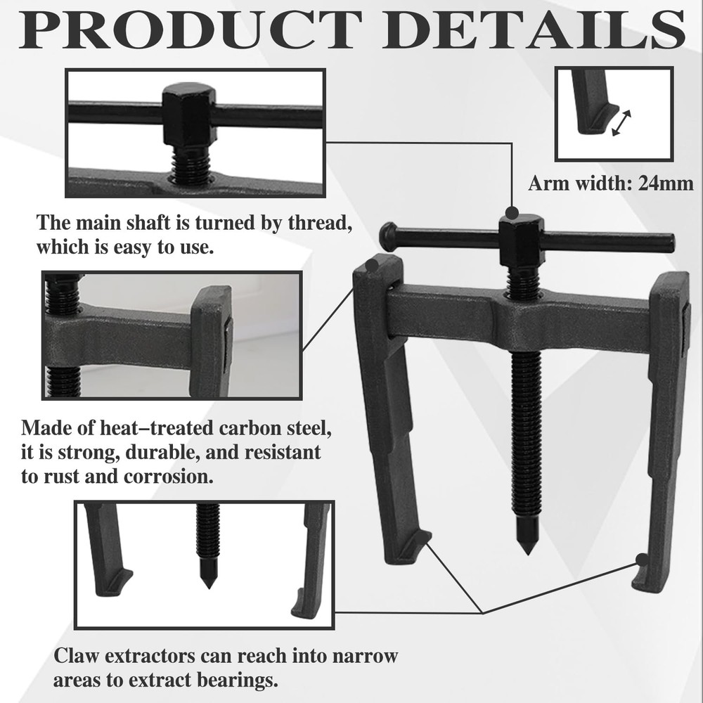 2 Jaw Gear Puller Set, Adjustable Steel Removal Tool 2 Claws Puller Kit for P...