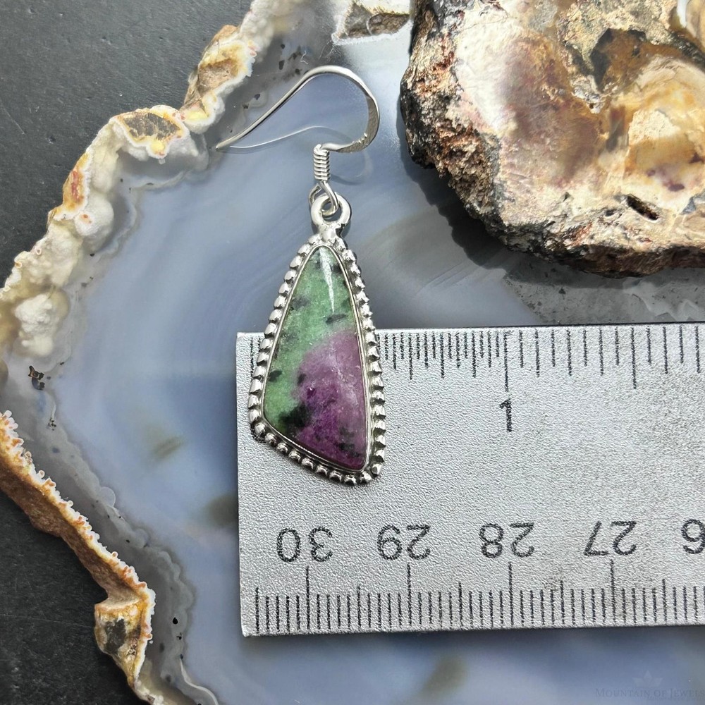 Sterling Southwestern Style Triangular Ruby Zoisite Dangle Earrings For Women