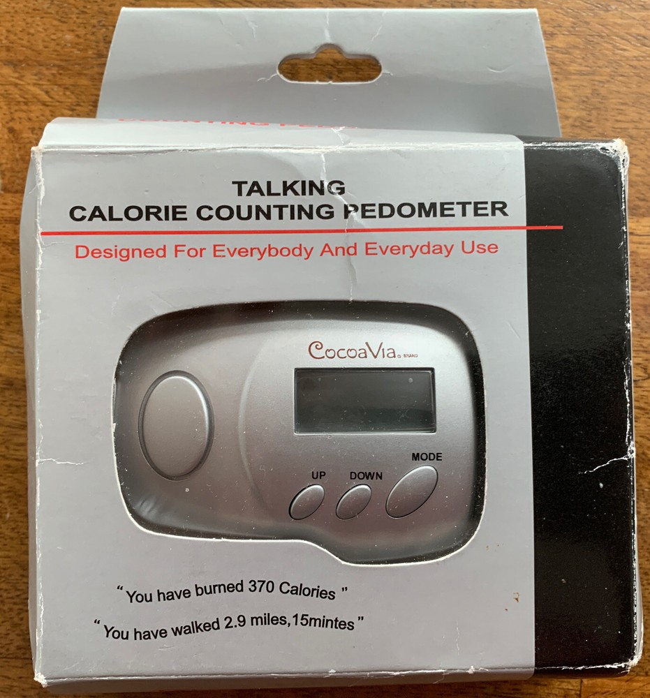 CocoaVia Talking Calorie Counting Pedometer - New w Instructions HE9956S Silver