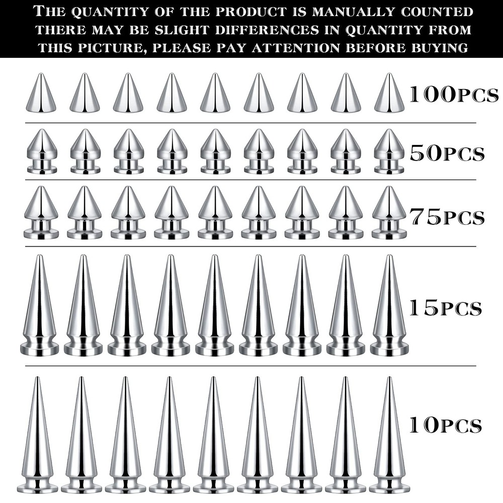 250 Pieces Silver Cone Spikes Screwback Studs Multiple Sizes Cone Spikes for ...