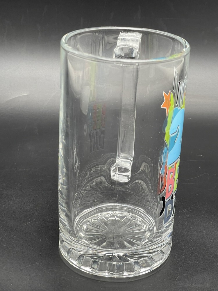 Solid Glass Beer Mug with Handle 15 Oz. "IT'S MY 21st BEER DAY"