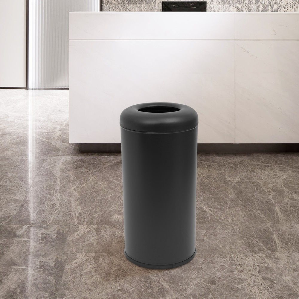 Cylindrical Stainless Steel Commercial Trash Can with Open-Top Design