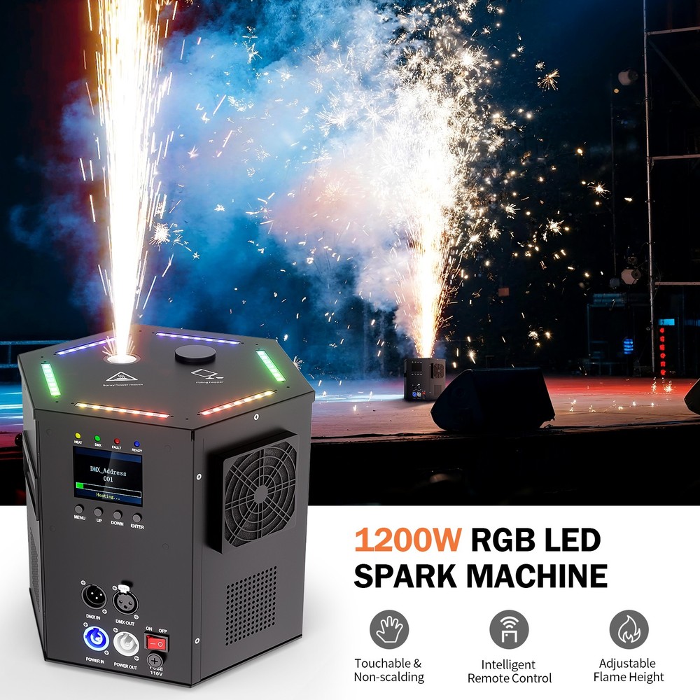 LED Cold Spark Machine 1200W Stage Effect DMX Firework Machine Club Wedding~