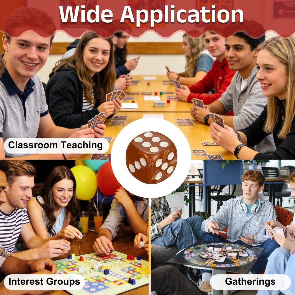 48Pcs Polyhedral Dice 12mm Pearl Pattern Square Dice, Brown