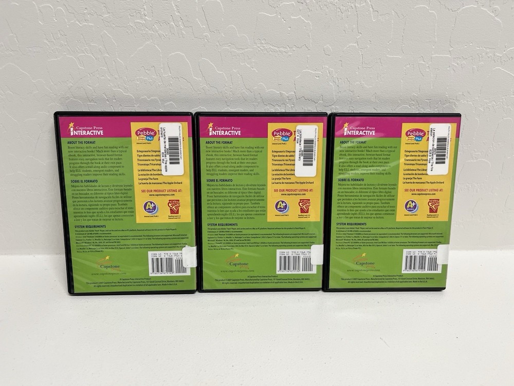 Pebble Bilingual Plus Capstone Press Interactive School Software 3 Disc Lot