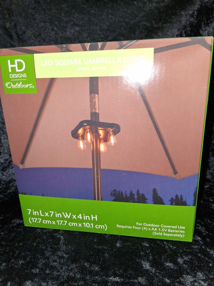 HD Designs Outdoors LED Square Umbrella Light NIB