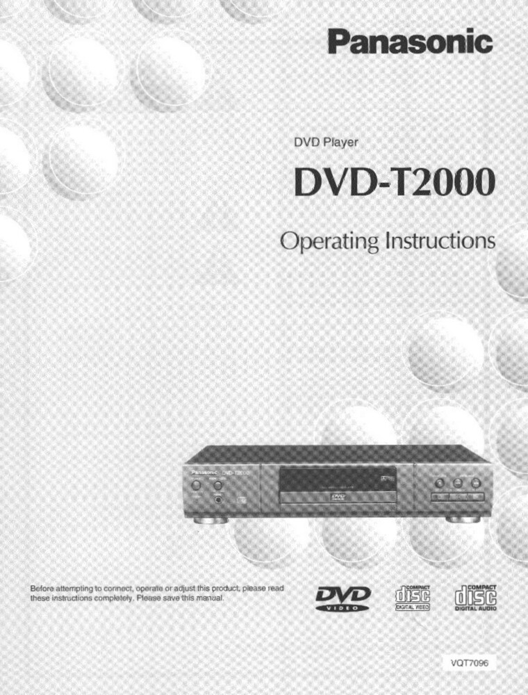 Panasonic DVD-T2000 DVD Player Owners Instruction Manual