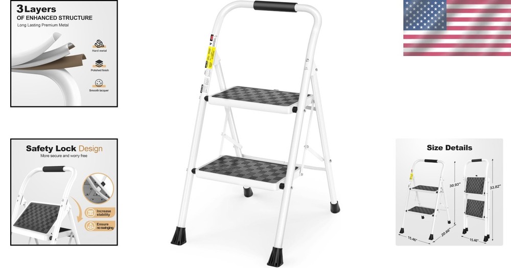 Compact & Portable 2-Step Stool with Lock-Free Design for Ultimate Convenience