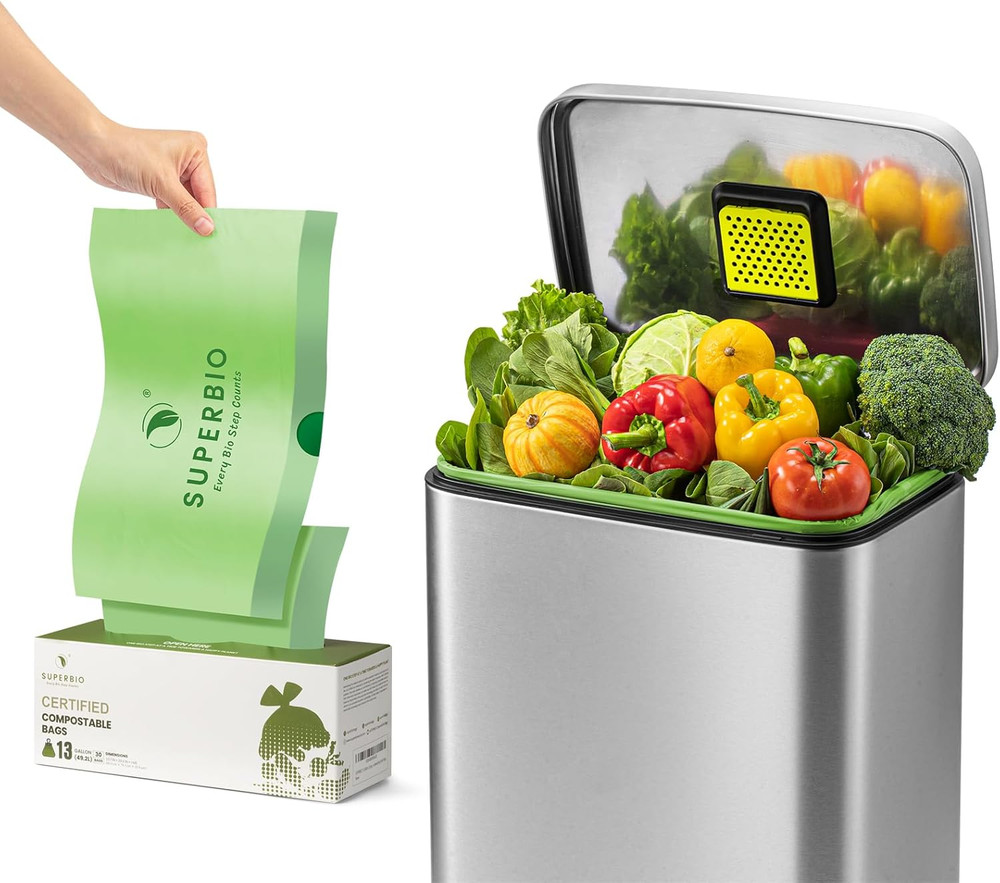 13 Gallon Compostable Drawstring Kitchen Waste Bag, 49.2 Liter, 30 Count,1 Mil,