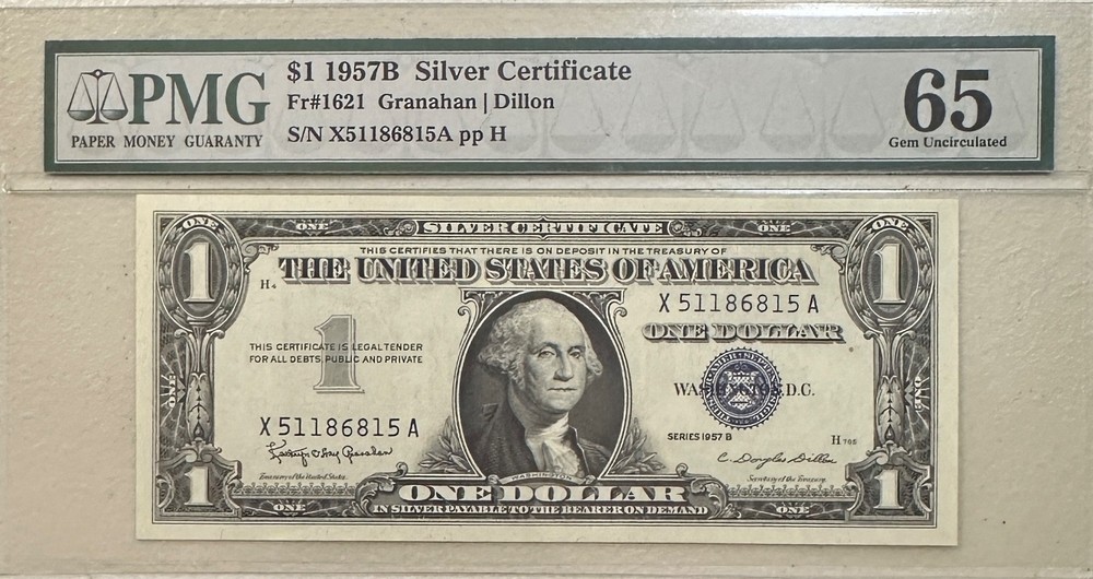 1957 Series B U.S. $1 Dollar Silver Certificate - PMG 65 Gem Uncirculated