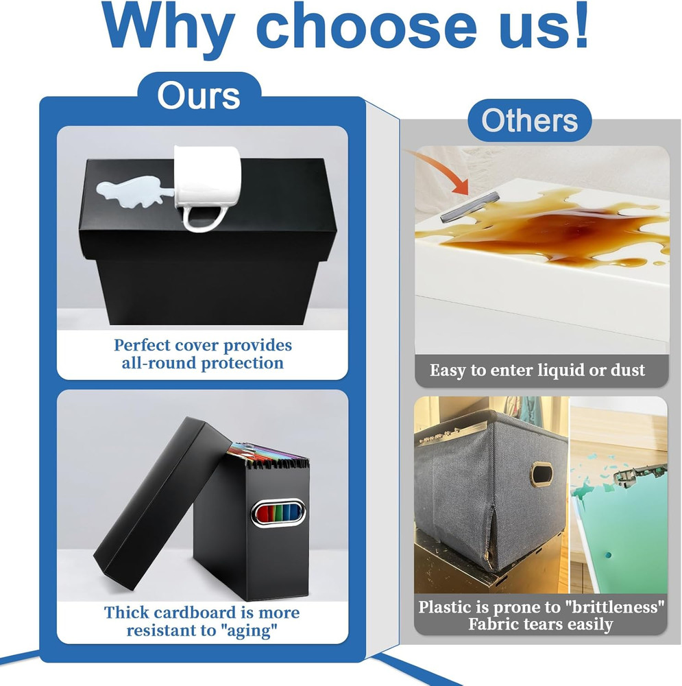 File Organizer Box with Lid & Handle, Thickened Cardboard Hanging File Folder...