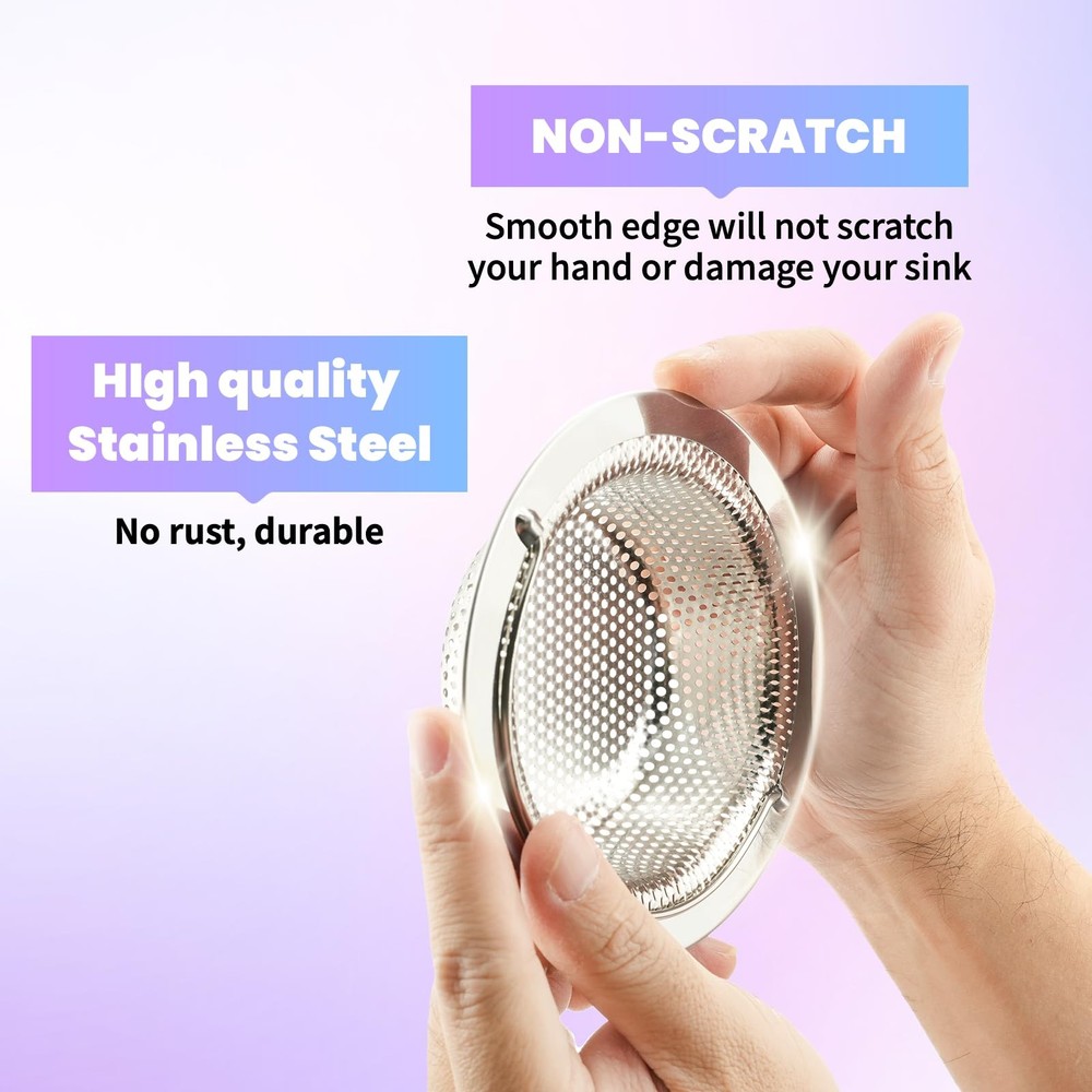 2 Pack Kitchen Sink Drain Strainer with Handle, Stainless Steel Large Kitchen...