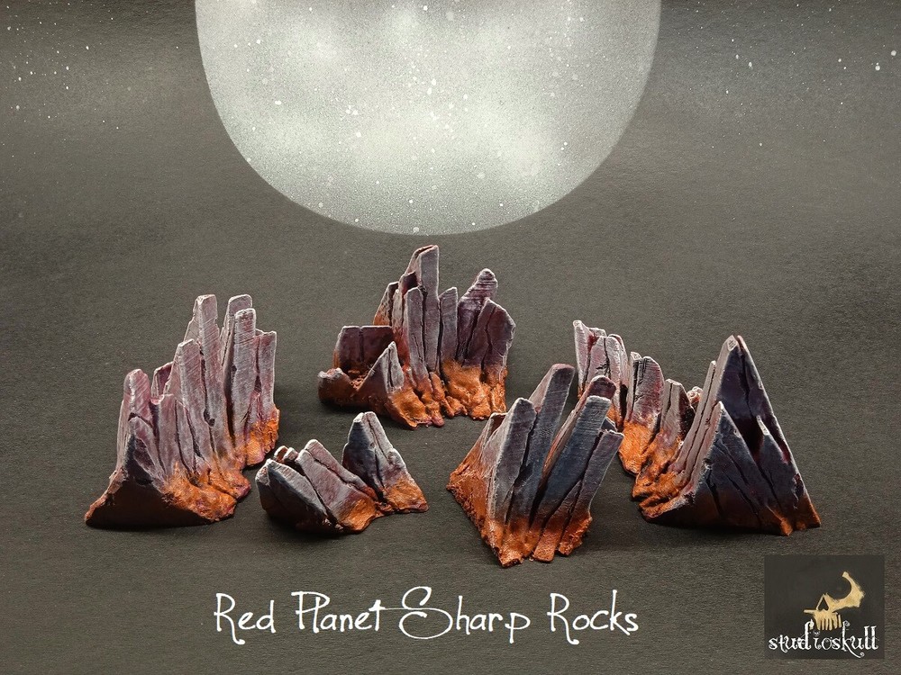 TERRAIN SCENERY RED PLANET SHARP ROCKS 5 PCS PAINTED WARHAMMER 40K