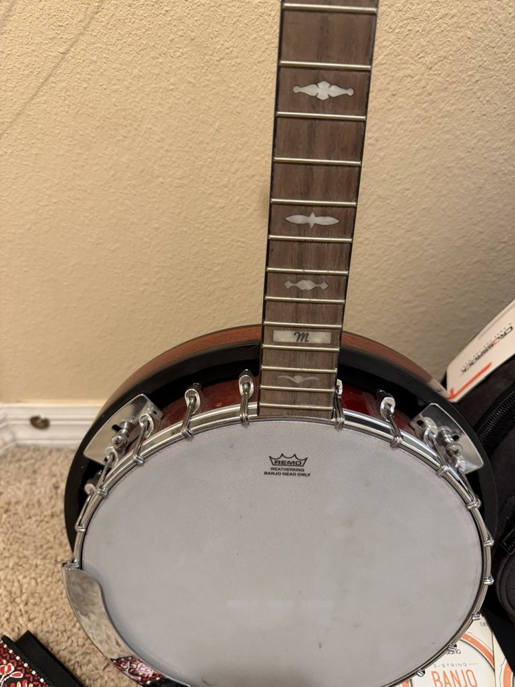 Mitchell MBJ200 Mahogany 5 String Banjo + Crossrock Bag + Strings Bundle READ