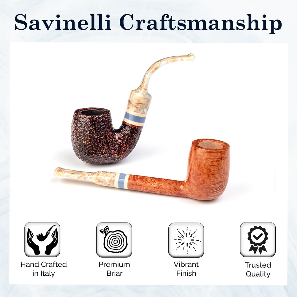 Savinelli Sasso Rusticated 614, Marbled Pattern Briar Tobacco Pipe, Oom Paul 6mm