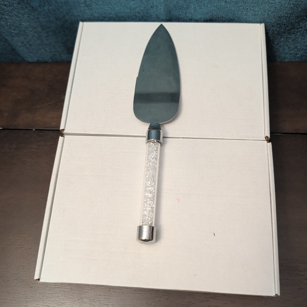 Mr & Mrs Wedding Cake Server Knife Set | Crystal Filled Bling Handle Stainless