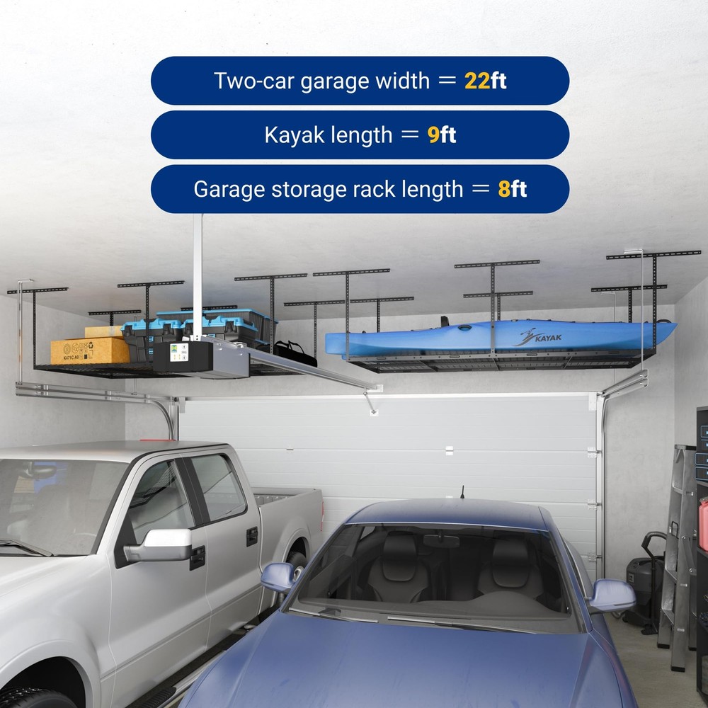4x8 Overhead Garage Storage Rack, Adjustable Organization System, Heavy-Duty ...