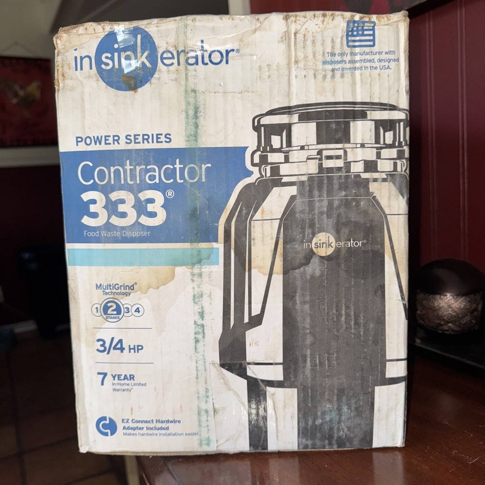InSinkErator Contractor 333 Series 3/4 HP. Doesn’t Come W/ Box, Just In Plastic