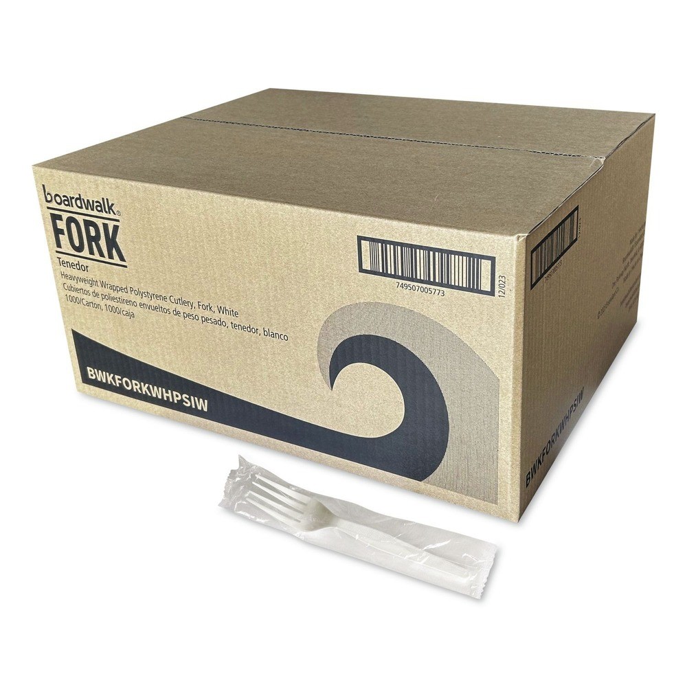Boardwalk FORKWHPSIW Wrapped Polystyrene Plastic Fork Cutlery (1000/CT) New