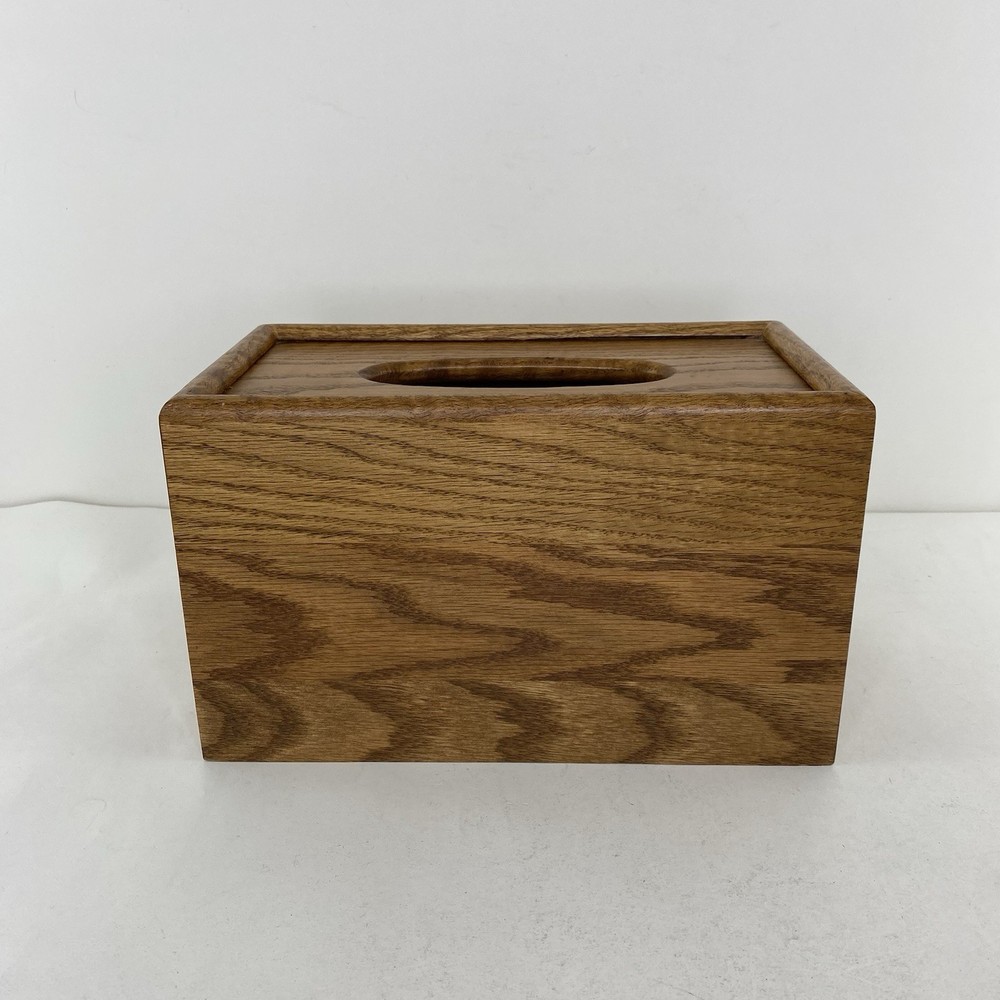 Vintage Solid Oak Tissue Kleenex Deep Box Cover Dispenser Woodgrain Rectangular