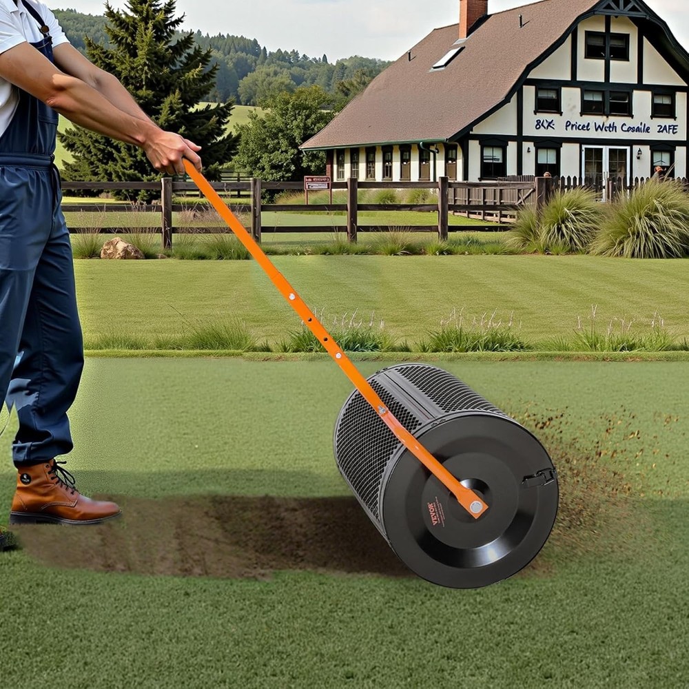 Durable Powder-Coated Peat Moss Roller with Adjustable T-Handle - 2.66 cu ft