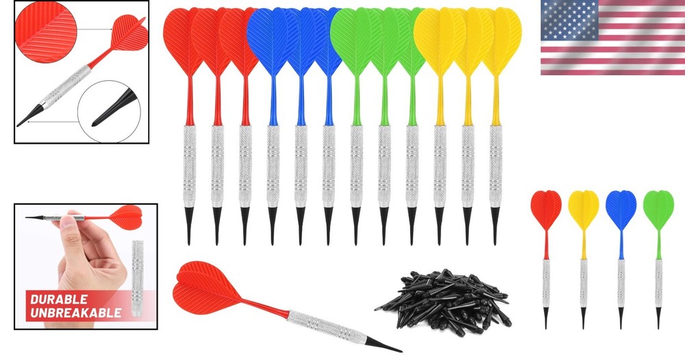 Soft Tip Darts Set - 12 Count with 100 Replacement Tips, Unisex, Silver