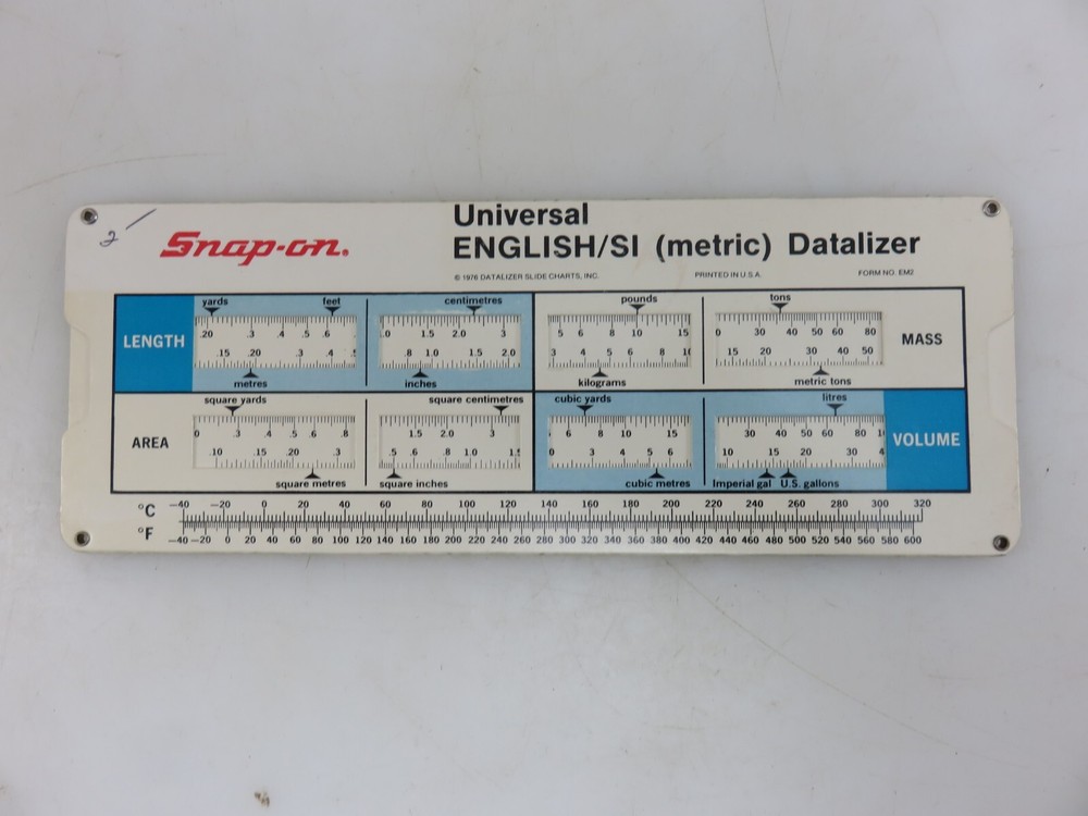 Snap-On Universal English/SI METRIC Datalizer Conversion Slide Chart Tool