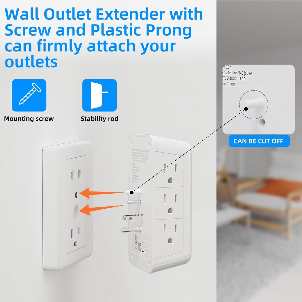 Wall Charger Surge Protector, Outlet Extender with Night Light, USB White