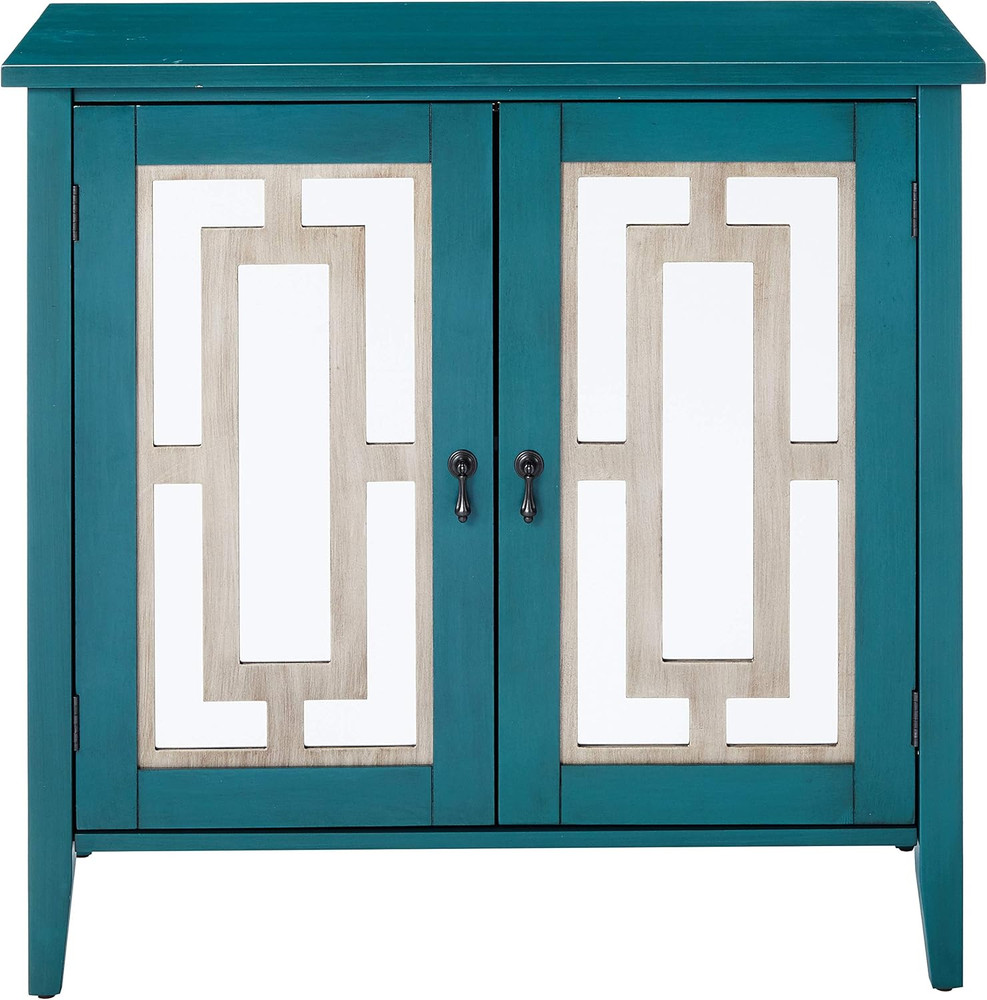 Antique Blue Buffet Server Cabinet with Mirrored Doors - Elegant Console Table