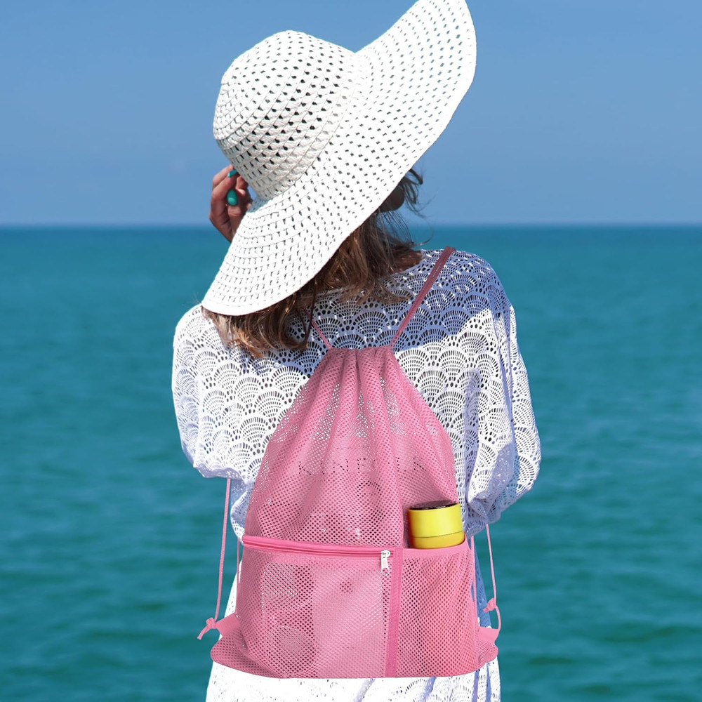 2 PACK Mesh Drawstring Backpack Bag, Multifunction Mesh Bag for Swimming, Athlet