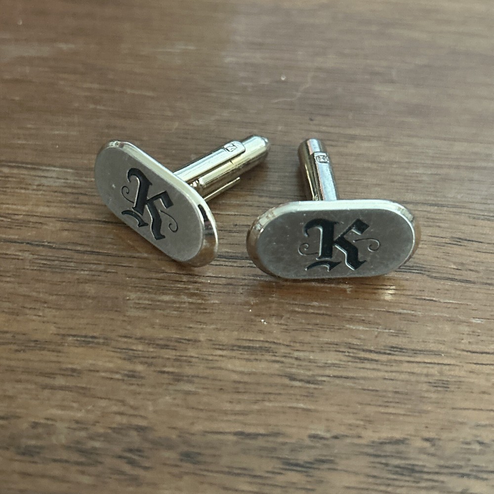 Vtg Gothic Script Style Letter "K" Initial Cufflinks