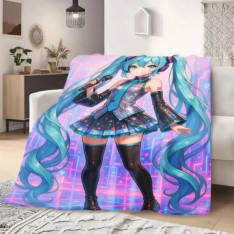 Anime Singer Style Flannel Blanket - Soft Cozy Throw for Sofa & Bed