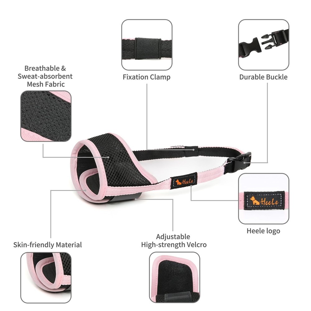 Dog Muzzle Nylon Soft Anti-Biting Secure Mesh Breathable Pink Size L