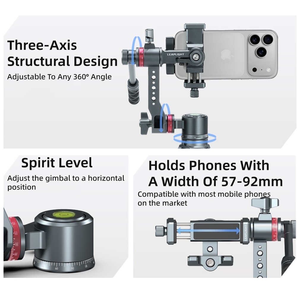 Gimbal Stabilizer Three-Axis Tripod Fluid Head Pan Tilt Quick Release Handle Cla