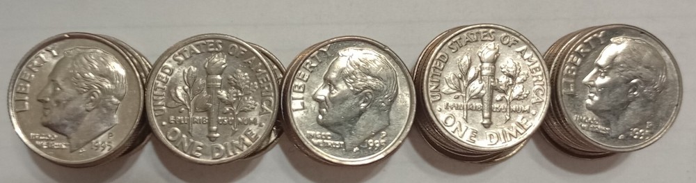 1995-P ROOSEVELT DIME ROLL (CIRCULATED CONDITION)