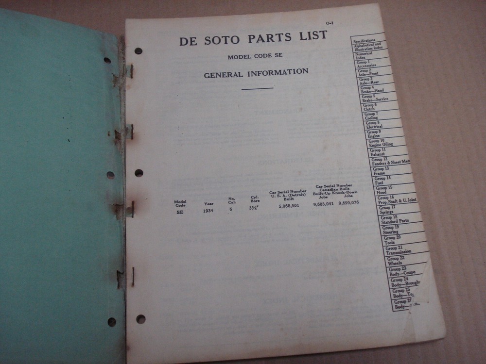 1934 De Soto Model Code SE Parts List Book Cdn