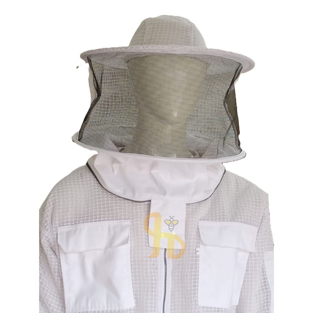 Beekeeping Protective Suit Triple Layer Full Ventilated Round Veil, White, 3XL